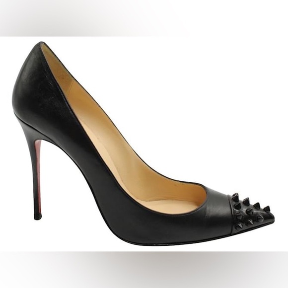 Christian Louboutin / Geo Black Leather Pump Spike Patent Toe Cap pigalle 38.5 - Picture 1 of 10